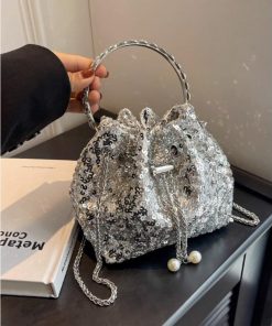 ビジューハンドルチェーンスパンコールバッグ