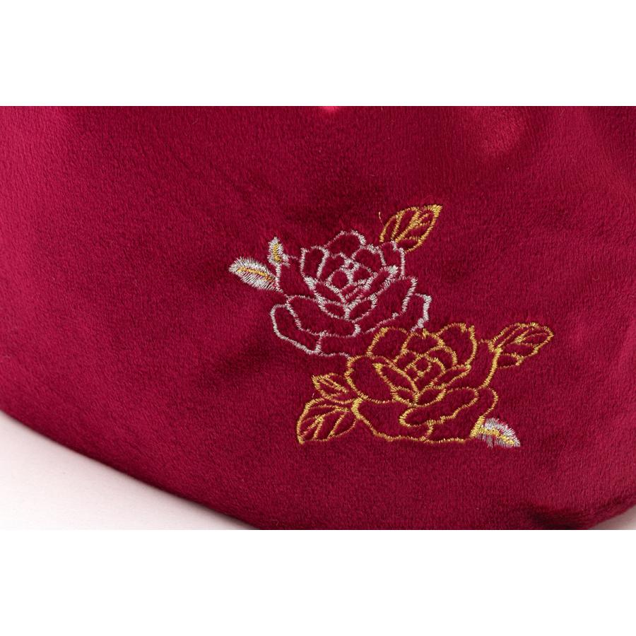 SOUBIEN 卒業式 バッグ 袴 成人式 振袖 巾着バッグ ベロア 刺繍 レトロモダン シンプル カジュアル レッド 赤 バラ 薔薇 和装小物 レディース